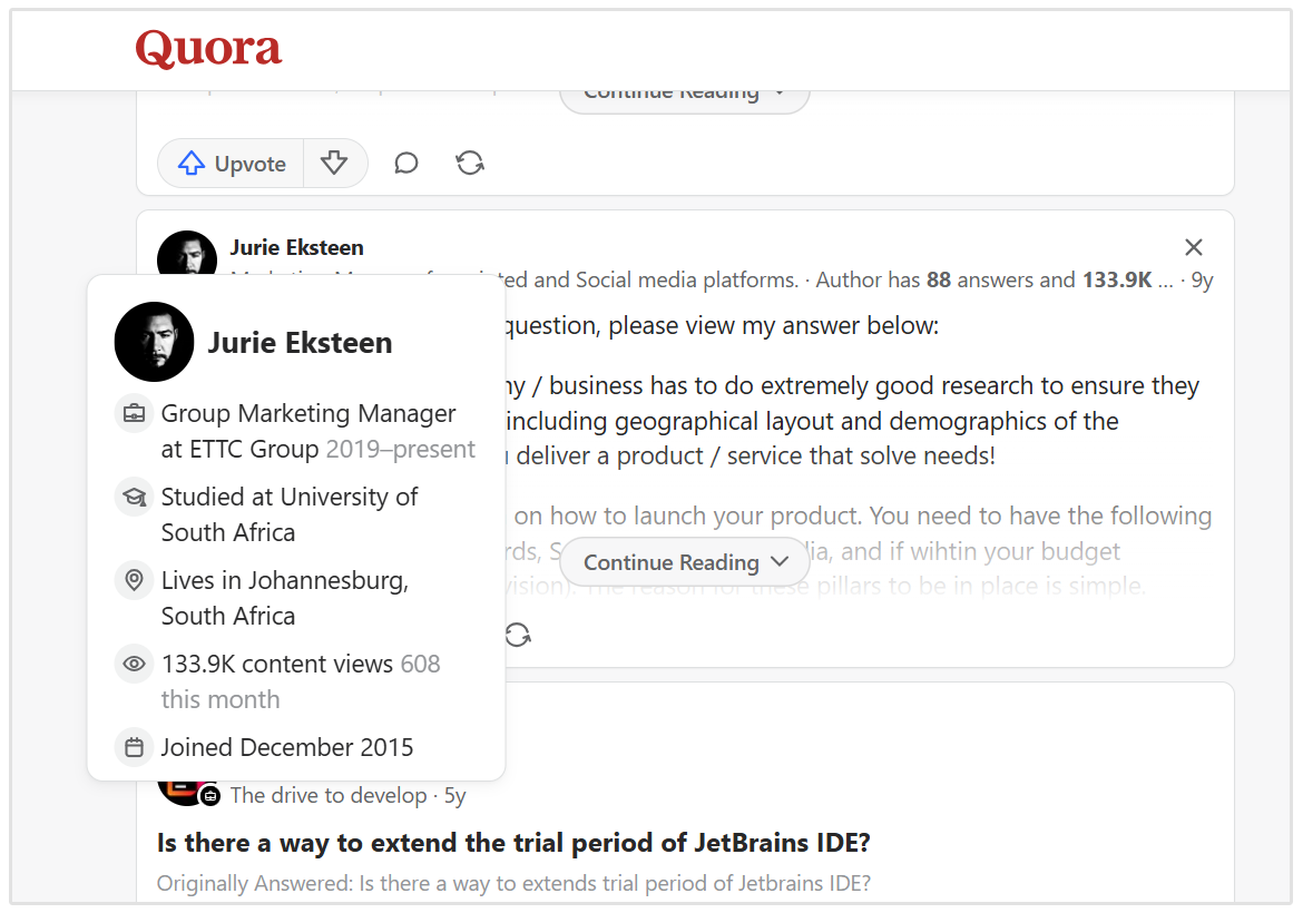 Jurie Eksteen Quora Profile